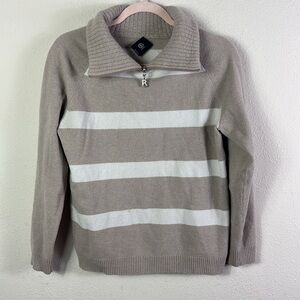 Bogner Cashmere Wool Blend Partial Zip Beige White Pullover Sweater size 10